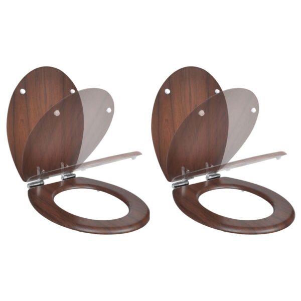 vidaXL Toilet Seats with Soft Close Lids 2 pcs MDF Brown - Image 1