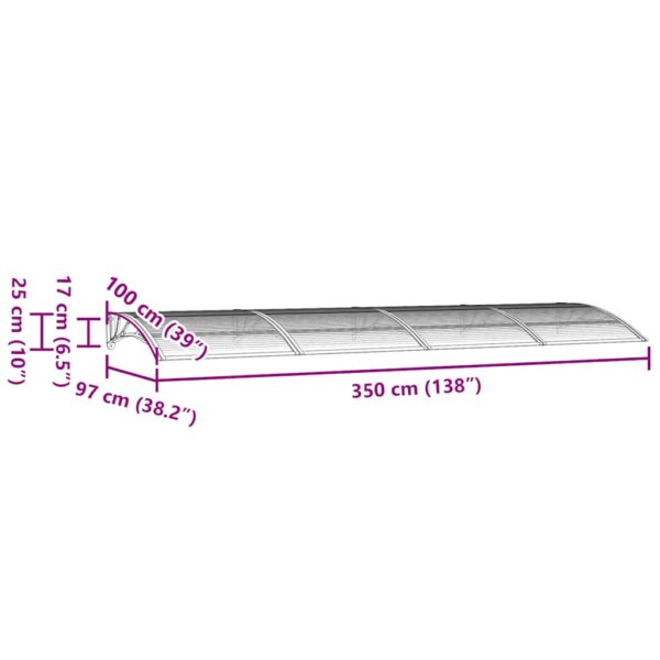 vidaXL Door Canopy Black 350x100 cm Polycarbonate - Image 7