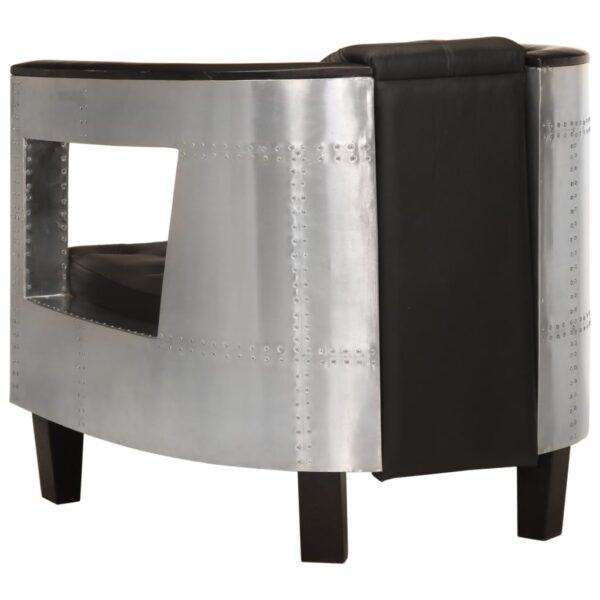 vidaXL Aviator Armchair Black Real Leather - Image 4