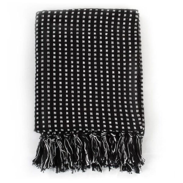 vidaXL Throw Cotton Squares 125x150 cm Black - Image 2