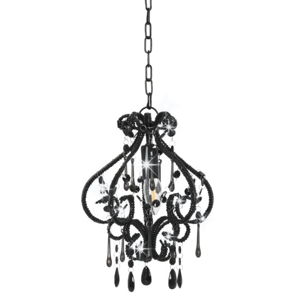 vidaXL Ceiling Lamp with Beads Black Round E14 - Image 2