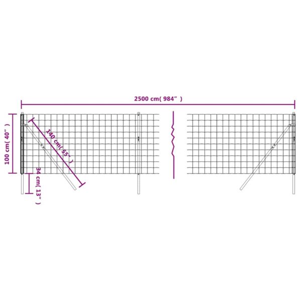vidaXL Wire Mesh Fence Anthracite 1x25 m Galvanised Steel - Image 5