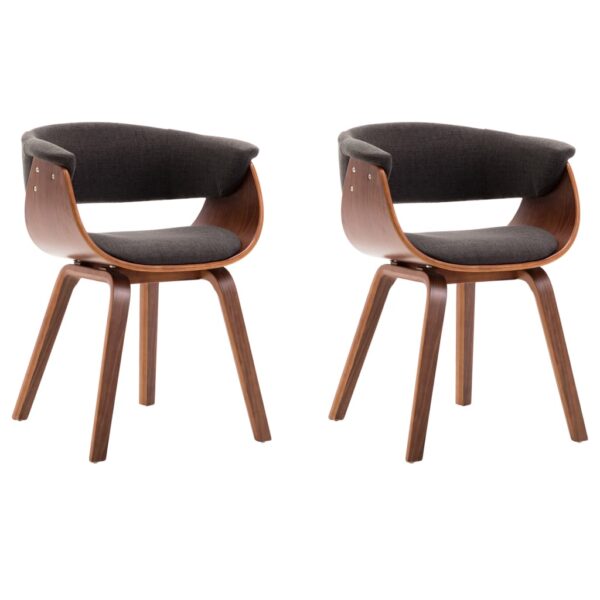 vidaXL Dining Chairs 2 pcs Grey Bent Wood and Fabric - Image 2