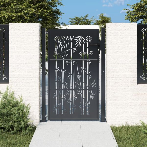 vidaXL Garden Gate Anthracite 105x155 cm Steel Bamboo Design - Image 1