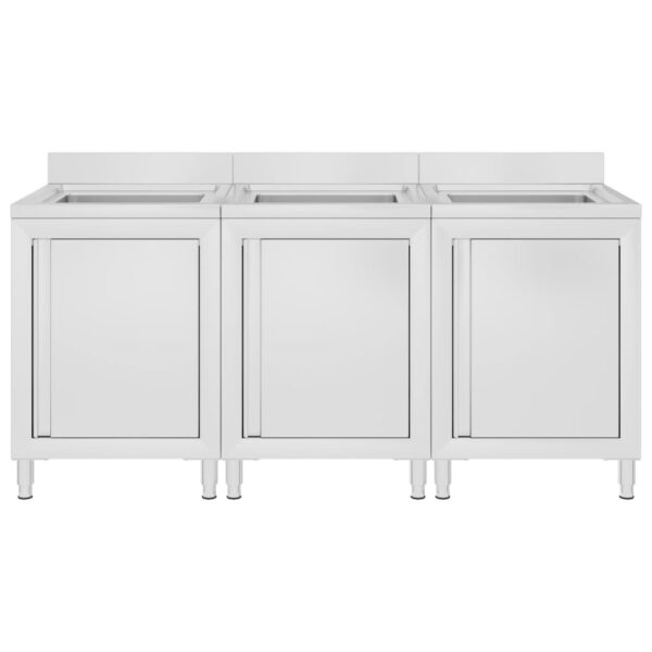 vidaXL Commercial Kitchen Sink Cabinets 3 pcs Stainless Steel - Image 2