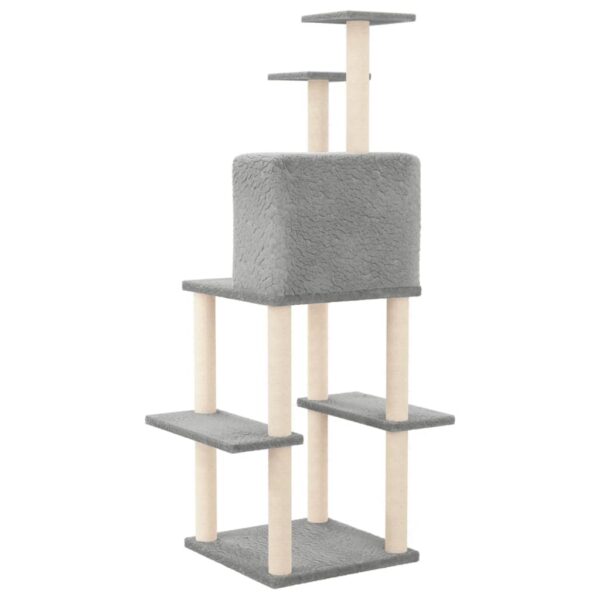 vidaXL Cat Tree with Sisal Scratching Posts Light Grey 144.5 cm - Image 5