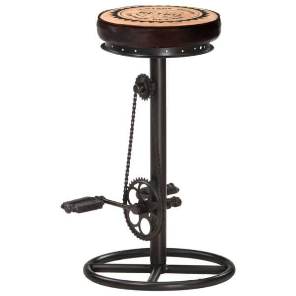 vidaXL Bar Stools with Canvas Print 2 pcs Black and Brown Real Leather - Image 2