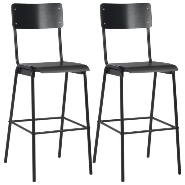 vidaXL Bar Chairs 2 pcs Black Solid Plywood Steel - Image 1