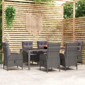 vidaXL 7 Piece Garden Dining Set Poly Rattan Grey