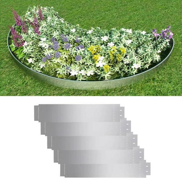 vidaXL Lawn Fences 5 pcs Galvanised Steel 100x19 cm - Image 1