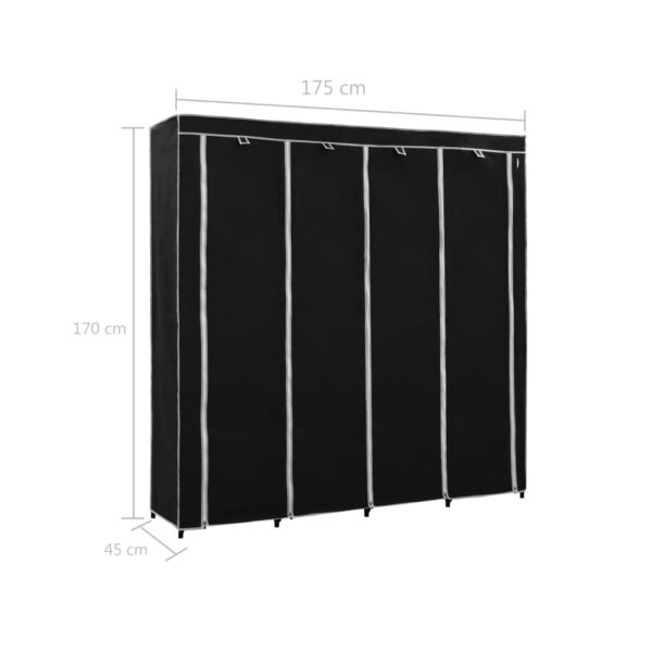 vidaXL Wardrobe with 4 Compartments Black 175x45x170 cm - Image 9