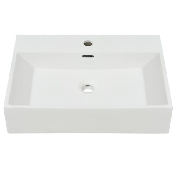 vidaXL Basin with Faucet Hole Ceramic White 60.5x42.5x14.5 cm - Image 3