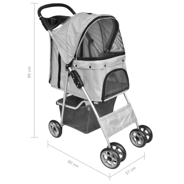 vidaXL Folding Pet Stroller Dog/Cat Travel Carrier Grey - Image 5