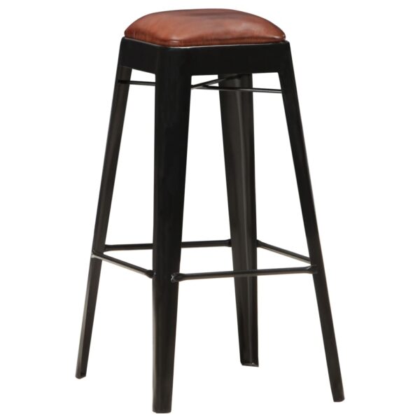 vidaXL Bar Stools 4 pcs Black Real Leather - Image 8