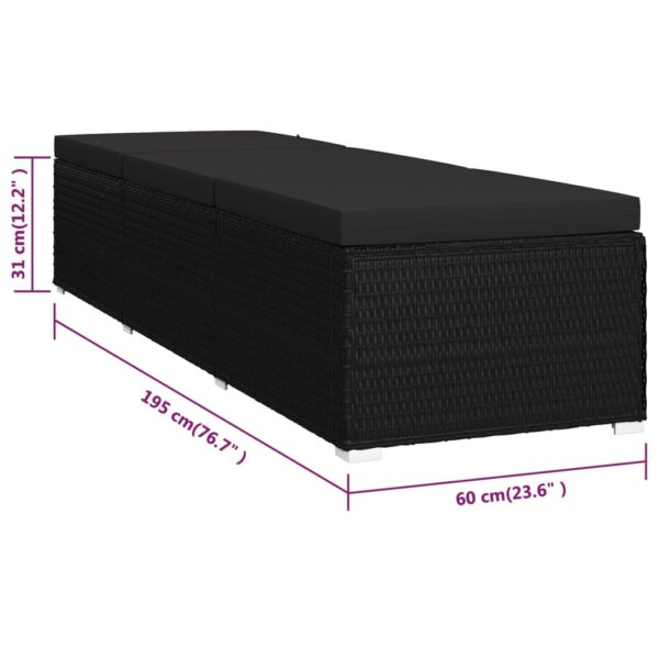 vidaXL 3 Piece Garden Sun Loungers with Tea Table Poly Rattan Black - Image 12