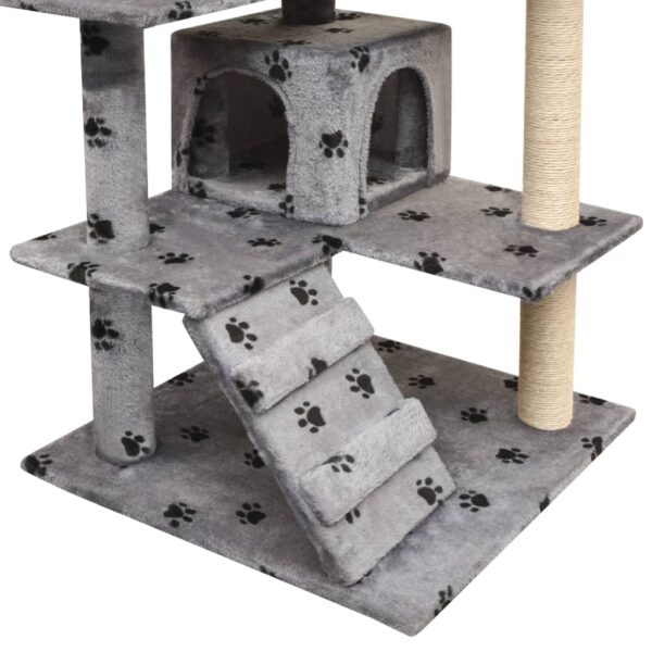 vidaXL Cat Tree with Sisal Scratching Posts 125 cm Paw Prints Grey - Image 3