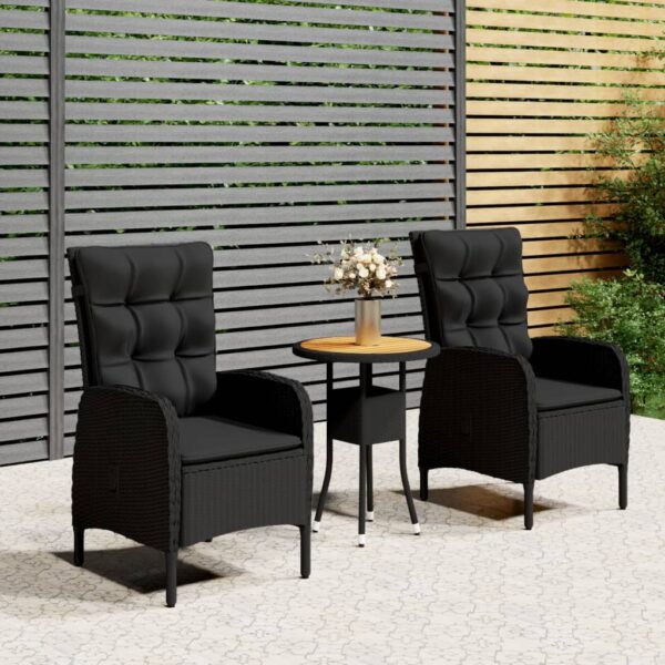 vidaXL 3 Piece Garden Bistro Set Poly Rattan Black - Image 1