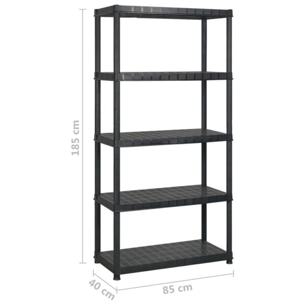 vidaXL Storage Shelf 5-Tier Black 170x40x185 cm Plastic - Image 7