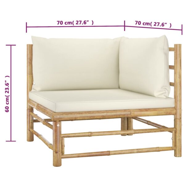vidaXL 2 Piece Garden Lounge Set with Cream White Cushions Bamboo - Image 7