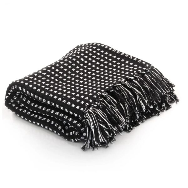 vidaXL Throw Cotton Squares 220x250 cm Black - Image 1