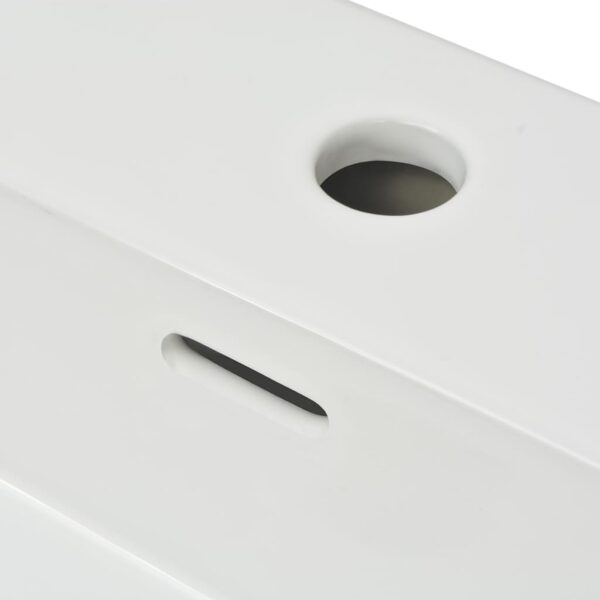 vidaXL Basin with Faucet Hole Ceramic White 51.5x38.5x15 cm - Image 5