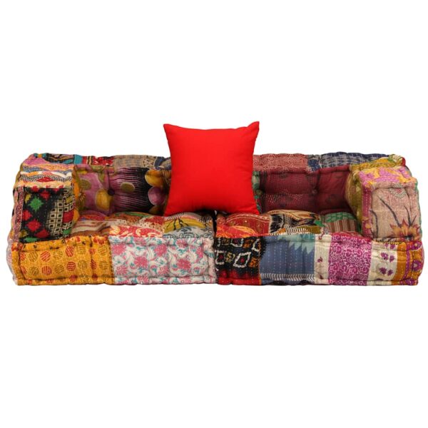 vidaXL 2-Seater Modular Pouffe Patchwork Fabric - Image 2