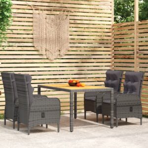 vidaXL 5 Piece Garden Dining Set Poly Rattan Grey