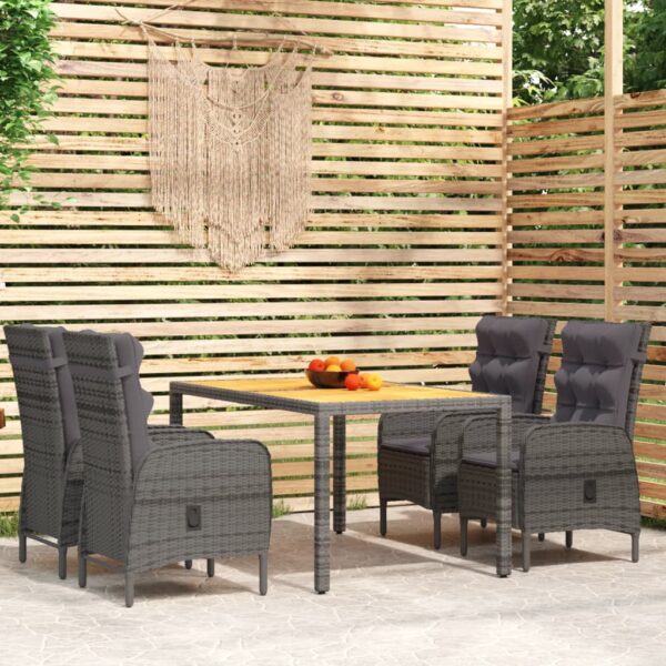 vidaXL 5 Piece Garden Dining Set Poly Rattan Grey - Image 1