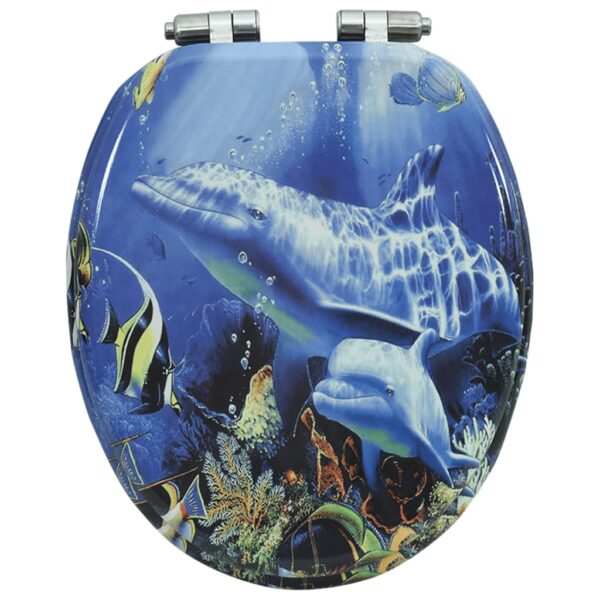 vidaXL WC Toilet Seat with Soft Close Lid MDF Dolphins Design - Image 5