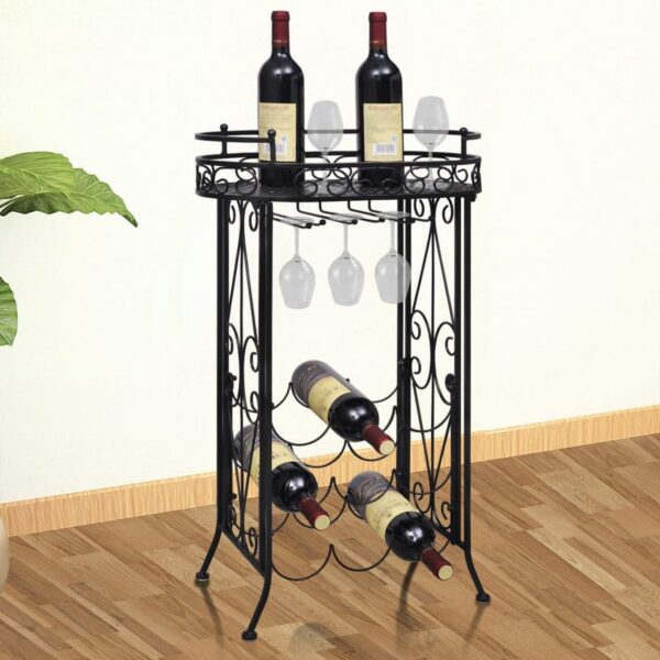 vidaXL Wine Rack with Glass Holder for 9 Bottles Metal - Image 1
