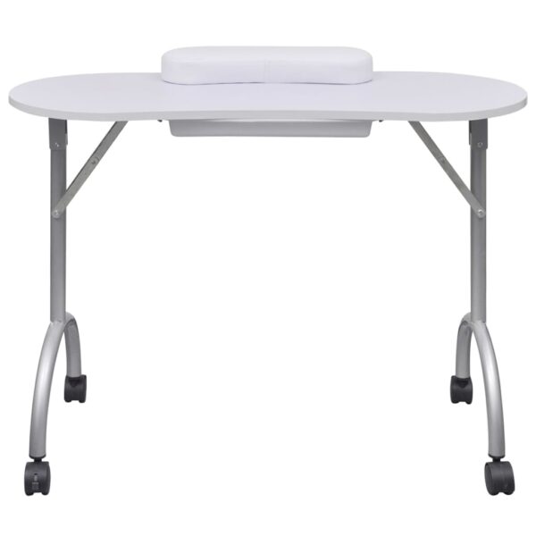 Folding Manicure Nail Table with Castors White - Image 2
