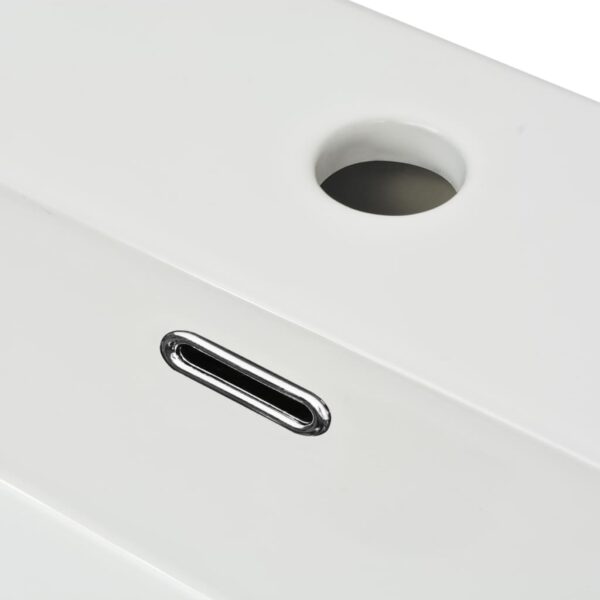 vidaXL Basin with Faucet Hole Ceramic White 60.5x42.5x14.5 cm - Image 5