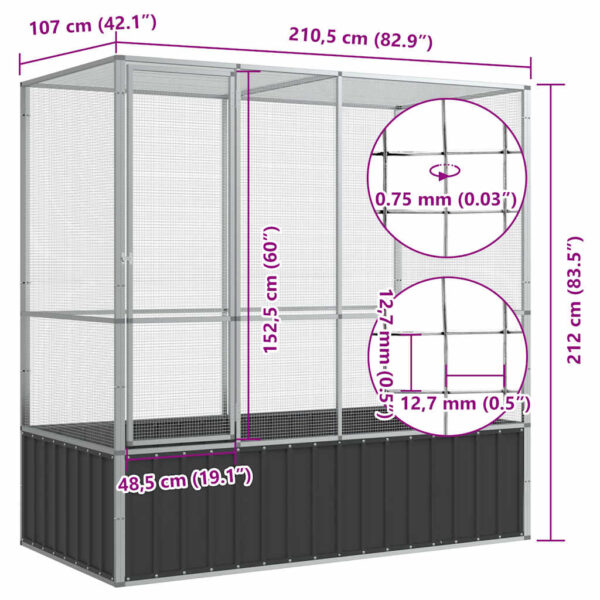 vidaXL Aviary Silver 210.5x107x212 cm Steel - Image 10