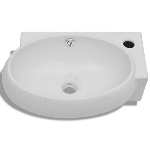 vidaXL Ceramic Sink Basin Faucet & Overflow Hole Bathroom White - Image 3