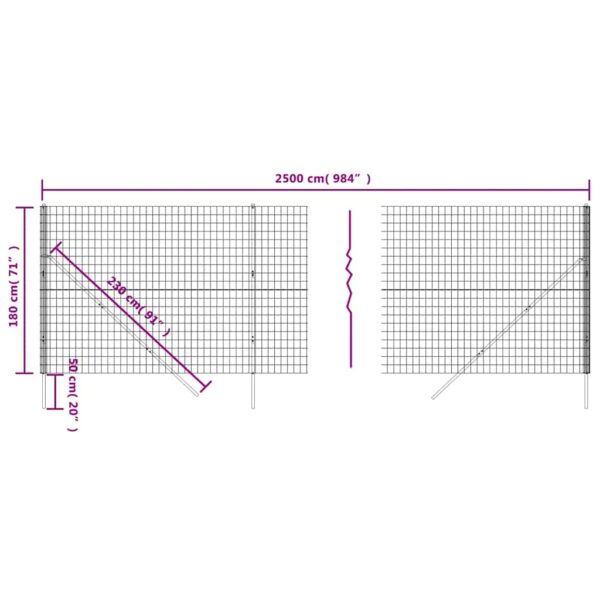 vidaXL Wire Mesh Fence Anthracite 1.8x25 m Galvanised Steel - Image 6