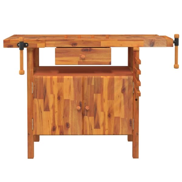 vidaXL Workbench with Drawer and Vices 124x52x83 cm Solid Wood Acacia - Image 4