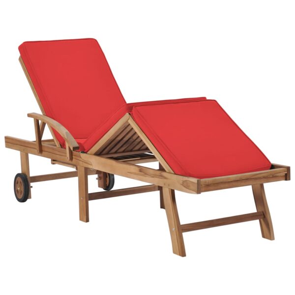 vidaXL Sun Loungers with Cushions 2 pcs Solid Teak Wood Red - Image 7