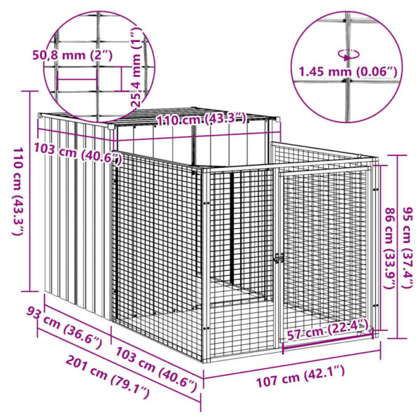 vidaXL Dog House with Run Anthracite 110x201x110 cm Galvanised Steel - Image 5