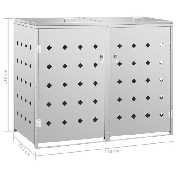 vidaXL Double Wheelie Bin Shed 240 L Stainless Steel - Image 9