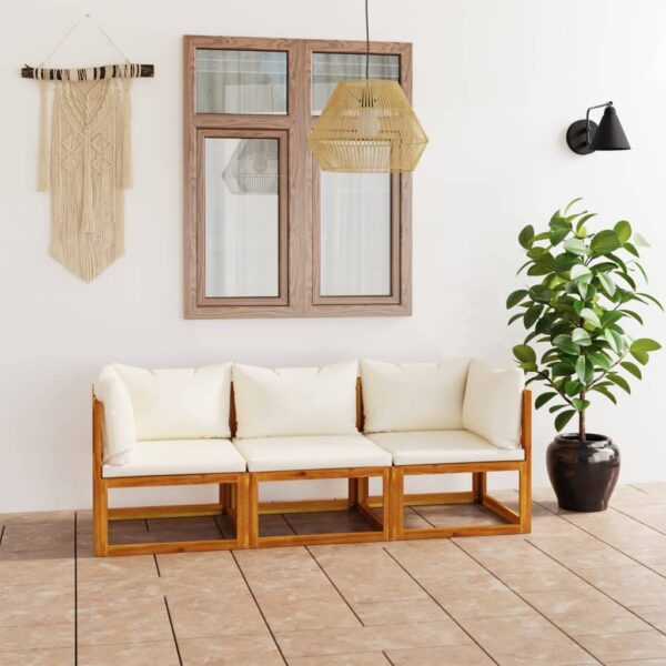vidaXL 3-Seater Garden Sofa with Cushion Cream Solid Acacia Wood - Image 1