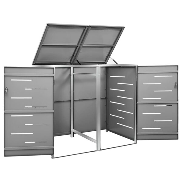 vidaXL Double Wheelie Bin Shed 138x77.5x112.5 cm Stainless Steel - Image 7