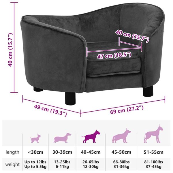 vidaXL Dog Sofa Dark Grey 69x49x40 cm Plush - Image 9