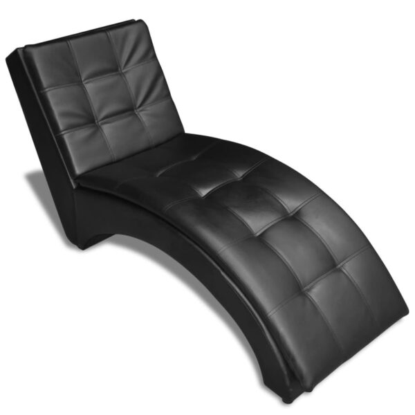 vidaXL Chaise Longue with Pillow Black Faux Leather - Image 5