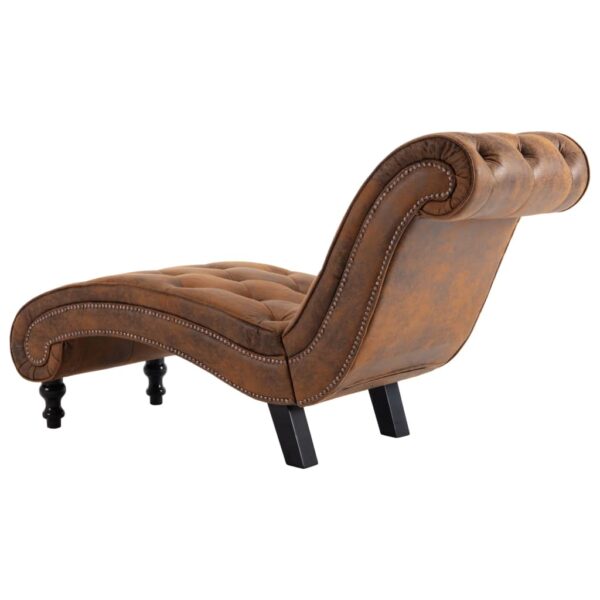 vidaXL Chaise Lounge Brown Faux Suede Leather - Image 5