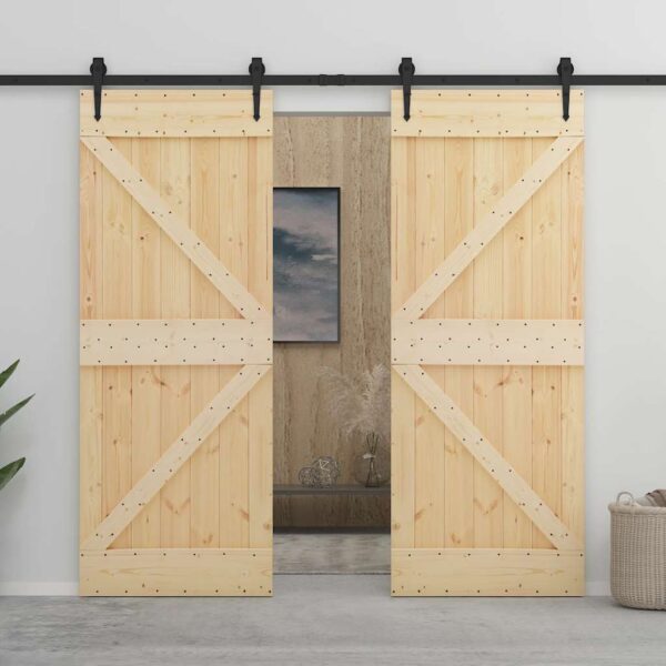 vidaXL Sliding Door with Hardware Set 80x210 cm Solid Pine Wood - Image 3