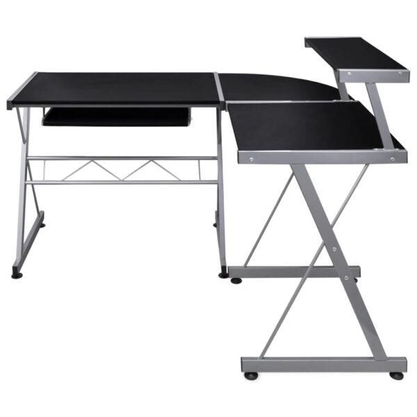 vidaXL Corner Computer Desk Black 132x112x99 cm Engineered Wood - Image 2