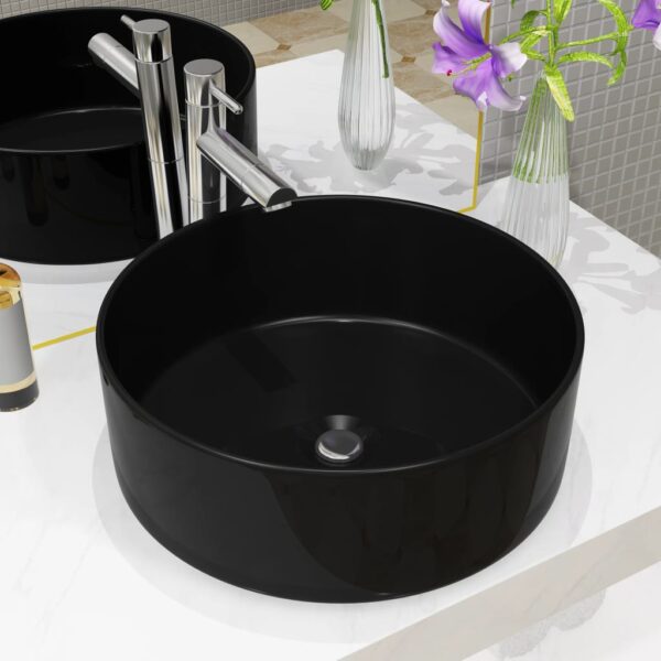 vidaXL Basin Ceramic Round Black 40x15 cm - Image 1