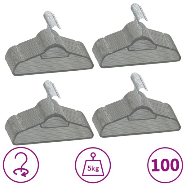 vidaXL 100 pcs Clothes Hanger Set Anti-slip Grey Velvet - Image 1