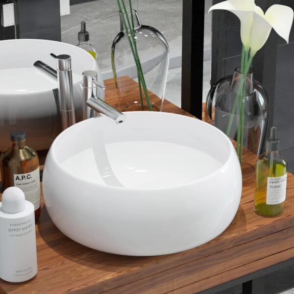 vidaXL Basin Round Ceramic White 40x15 cm - Image 1