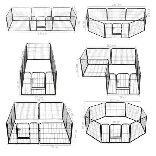 vidaXL Dog Playpen 8 Panels Steel 80x60 cm Black - Image 9